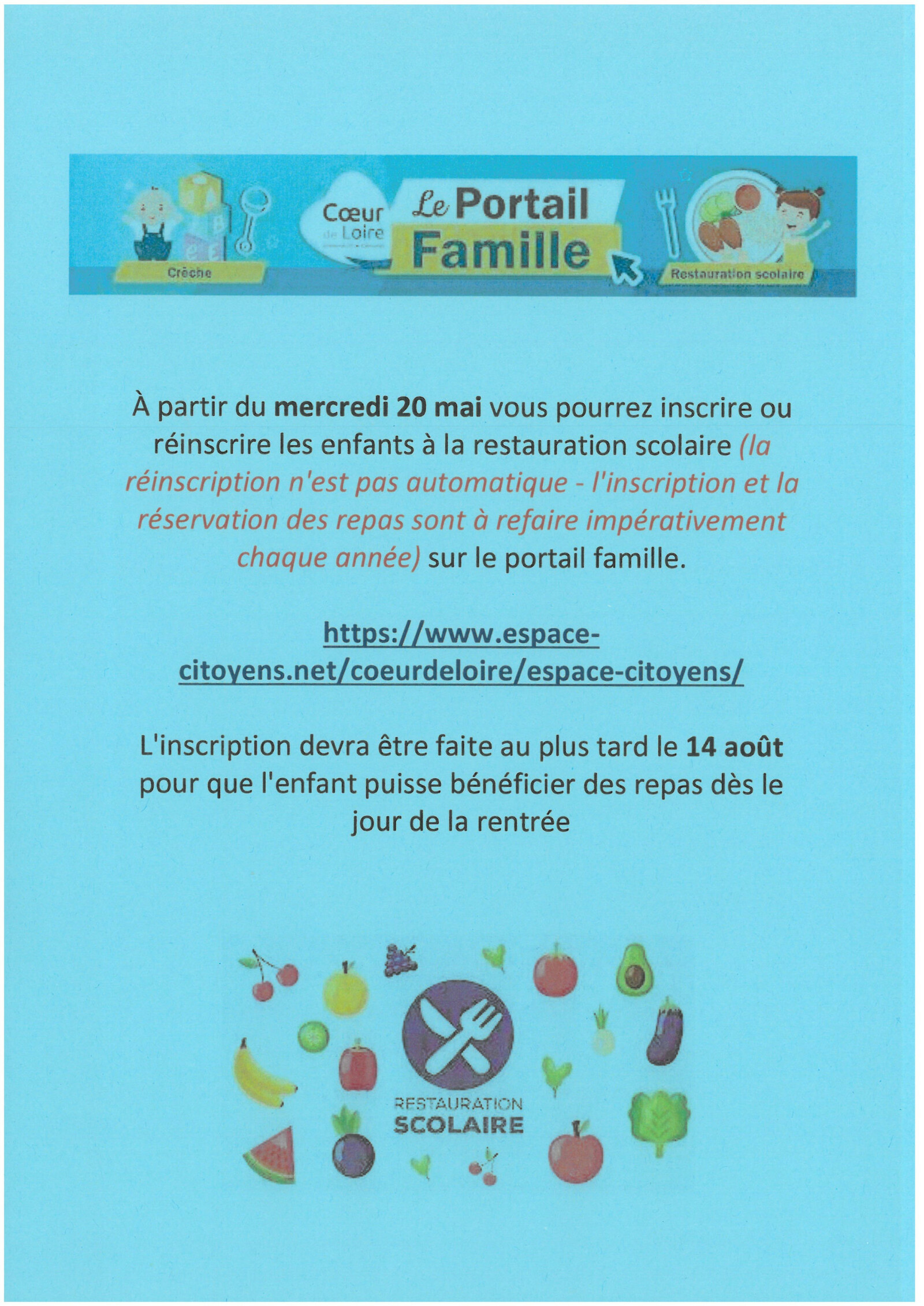 Inscriptions cantine scolaire et transport scolaire rentr&eacute;e 2026/2027